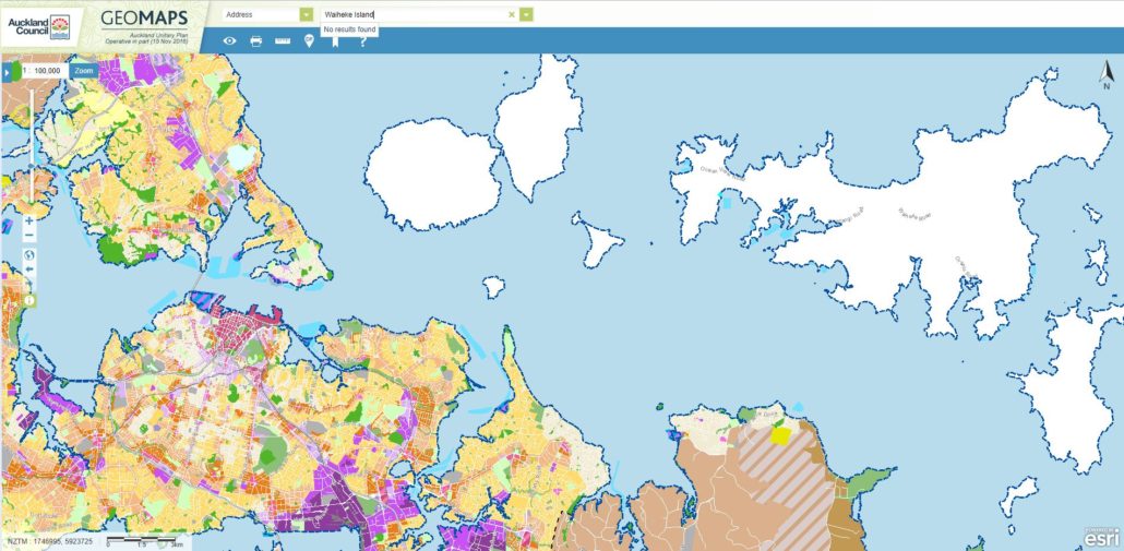 The Auckland Unitary Plan Maps - Waiheke is shown without any zones unlike the rest of the city 